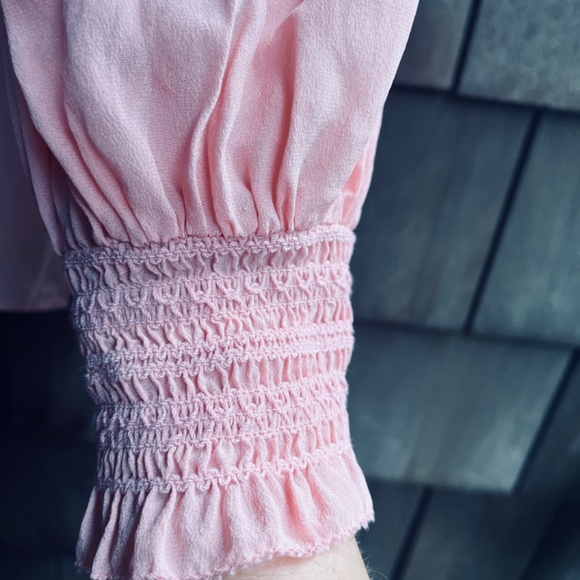 Alice + Olivia Serena Long Balloon Sleeve 💯 Silk Apricot Blouse Size L - Picture 7 of 16